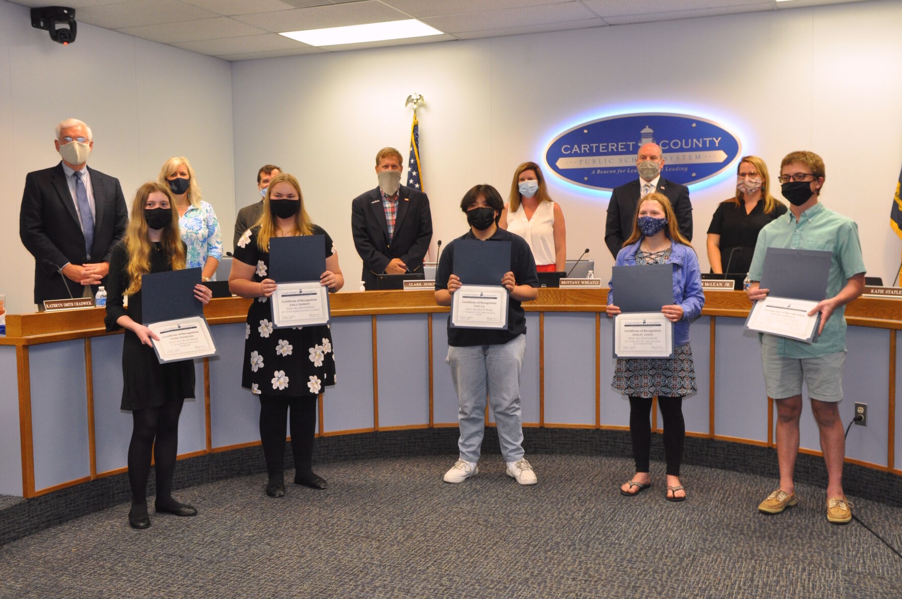 Carteret County school board honors state soccer champions, band students